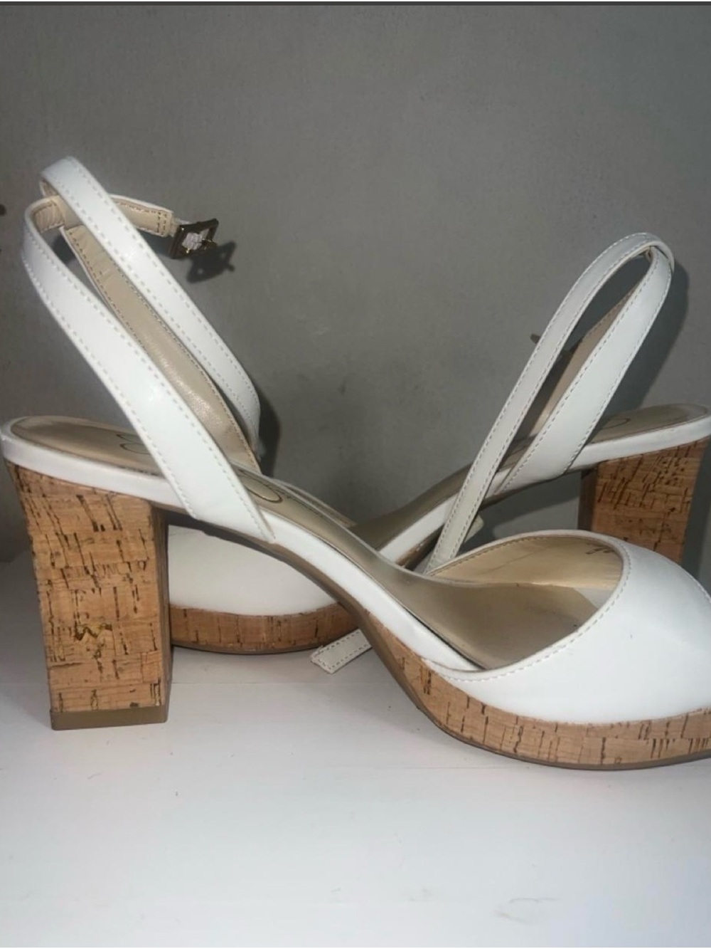 Jessica Simpson White Cork Block Heel Slingbacks
